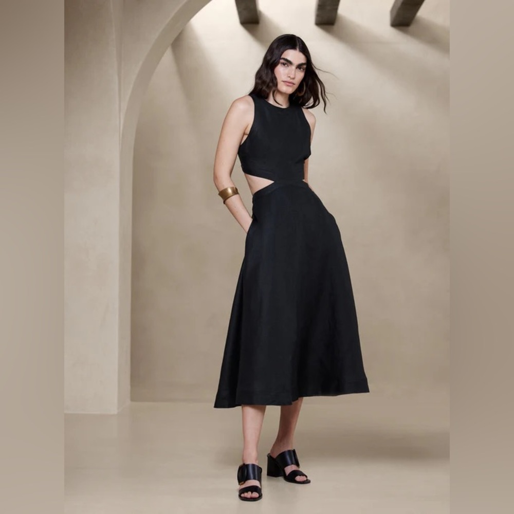 Banana Republic Lina Linen Cutout Midi Dress size 0P